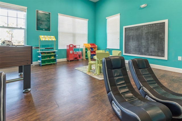 playroom with dark hardwood / wood-style floors