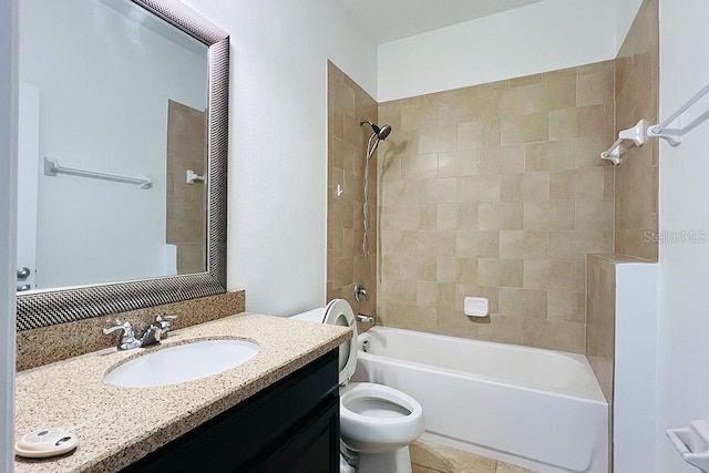 bathroom with vanity,  shower combination, and toilet