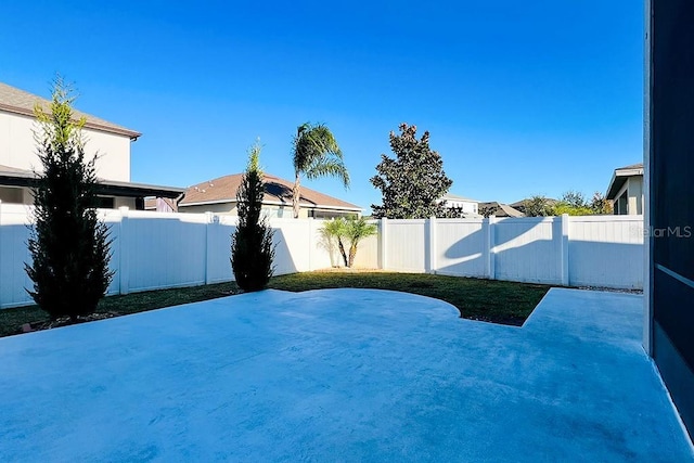 view of yard with a fenced backyard and a patio area