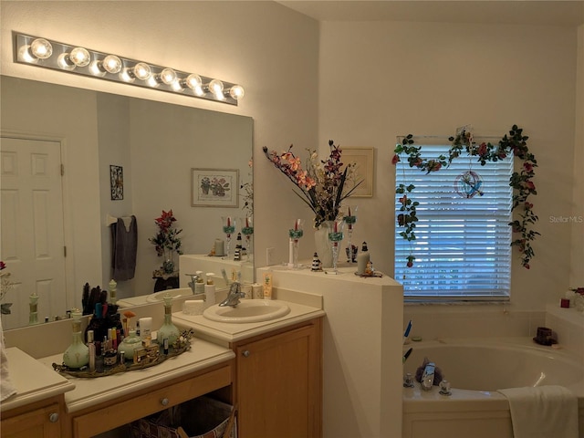 bathroom with vanity and a bathing tub