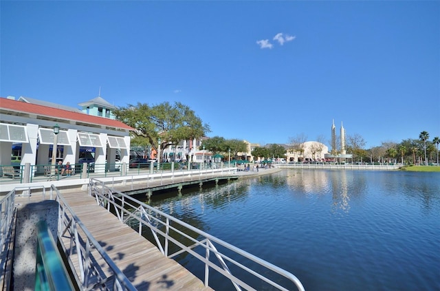 dock area featuring a water view