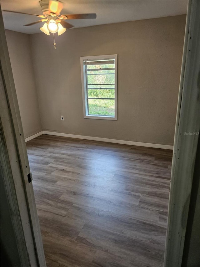 empty room with ceiling fan and wood-type flooring