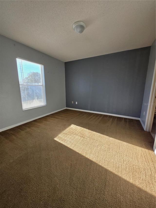 unfurnished room with carpet and a textured ceiling