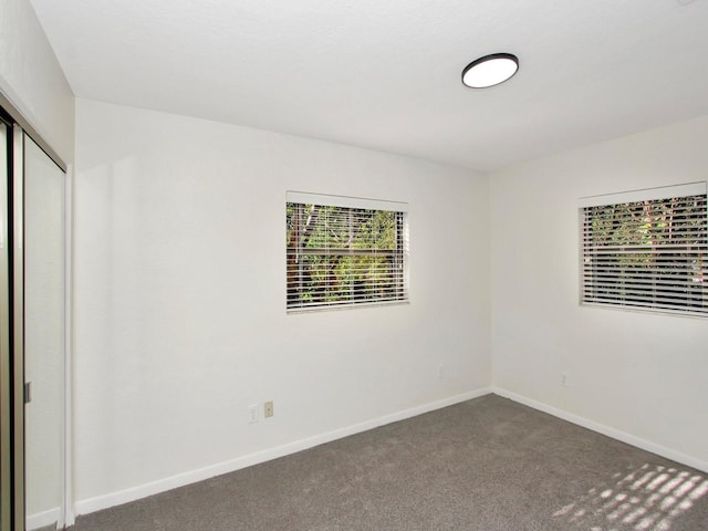 unfurnished bedroom featuring carpet flooring and a closet