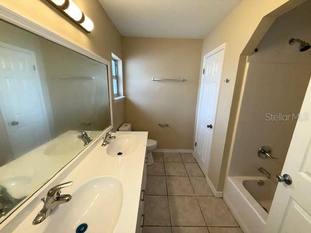 full bathroom with tile patterned flooring, vanity, toilet, and bathtub / shower combination