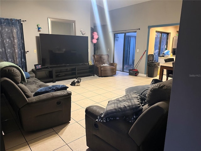 living area with light tile patterned flooring