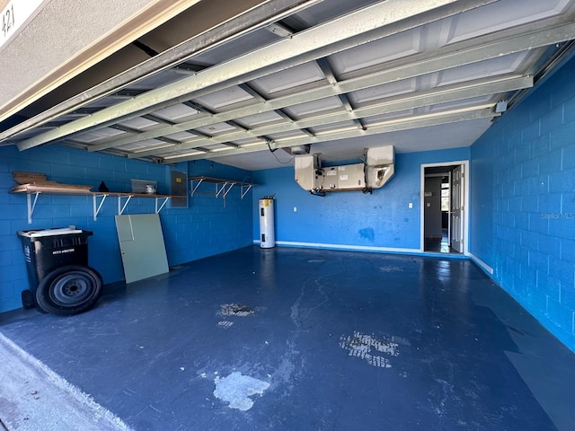 garage featuring water heater