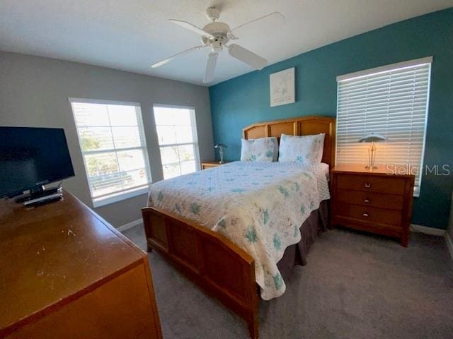 bedroom with carpet floors and ceiling fan