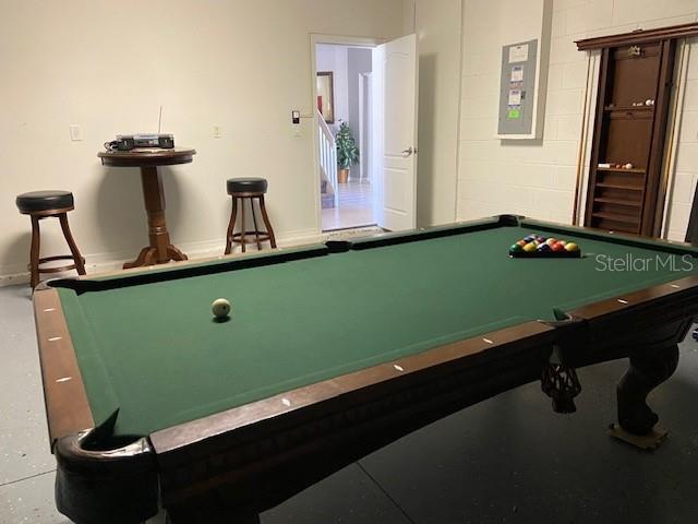 playroom featuring electric panel and billiards