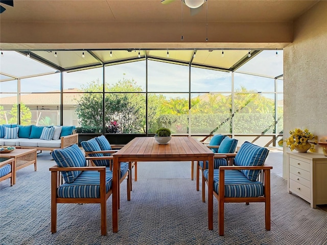 view of patio featuring ceiling fan and an outdoor hangout area