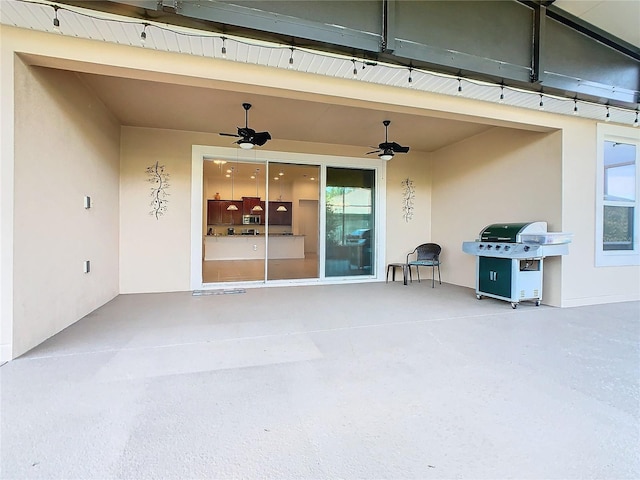 view of patio featuring a grill