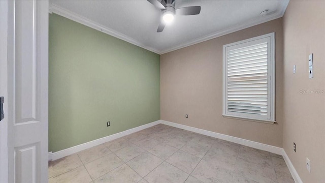 unfurnished room with crown molding and ceiling fan