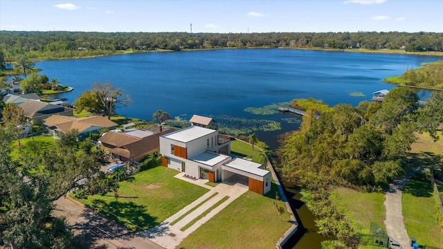 aerial view with a water view