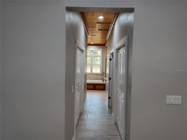 hallway with wooden ceiling