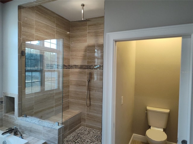 bathroom with separate shower and tub and toilet