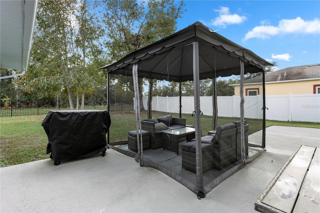 view of patio featuring a grill