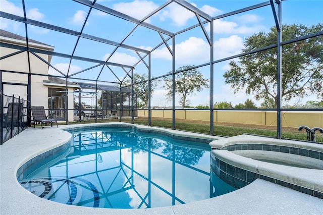 view of pool featuring central AC, a patio area, and a lanai