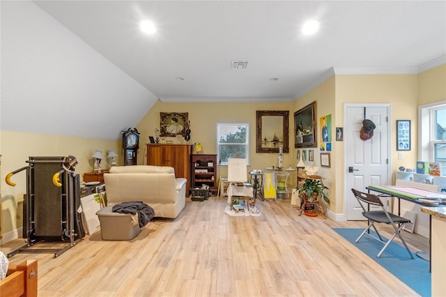 additional living space with lofted ceiling and light wood-type flooring