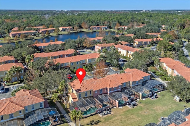 aerial view with a water view