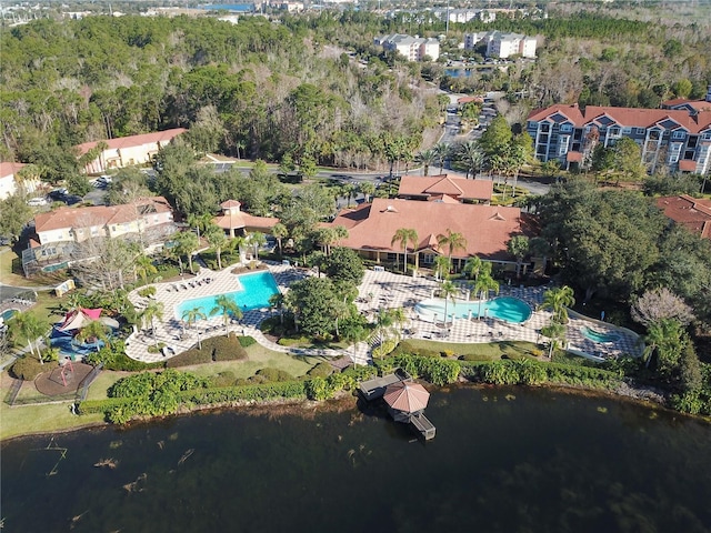 bird's eye view featuring a water view