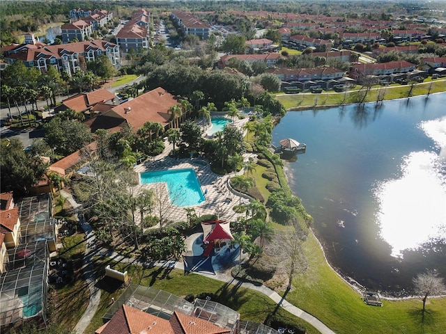 bird's eye view featuring a water view