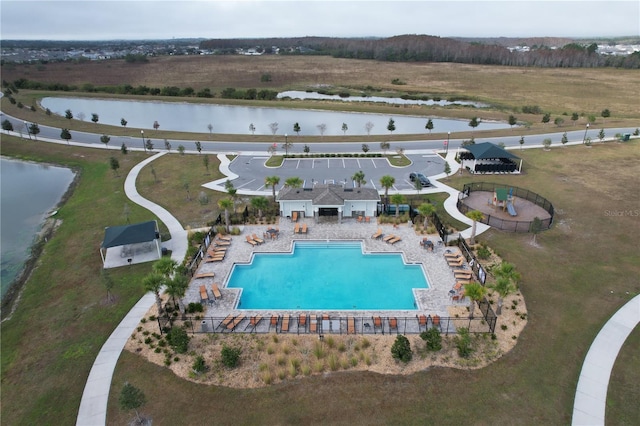 aerial view featuring a water view