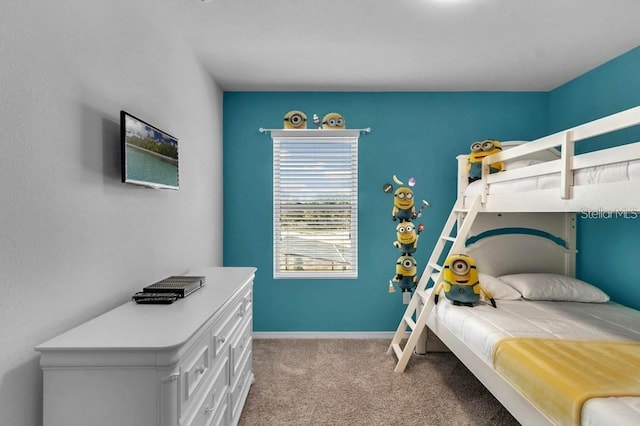 bedroom with light colored carpet