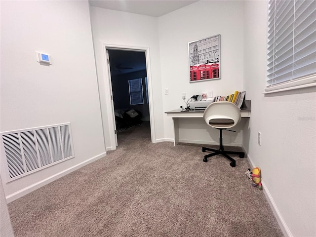 view of carpeted home office