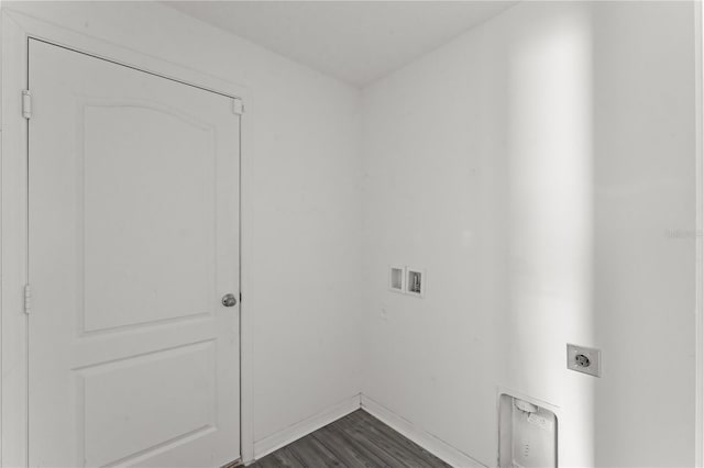 clothes washing area with electric dryer hookup, dark wood-type flooring, and hookup for a washing machine