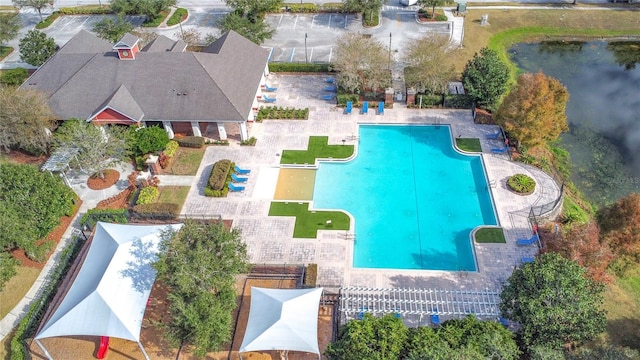 aerial view with a water view