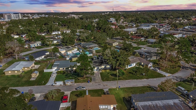 view of aerial view at dusk