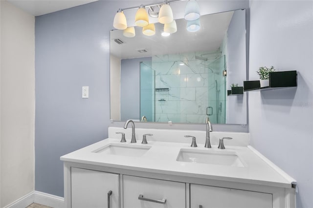 bathroom featuring vanity and walk in shower