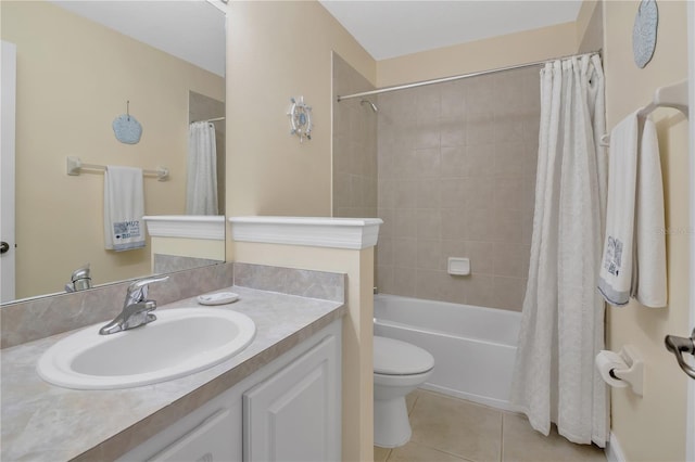 full bathroom with tile patterned flooring, vanity, toilet, and shower / bath combo