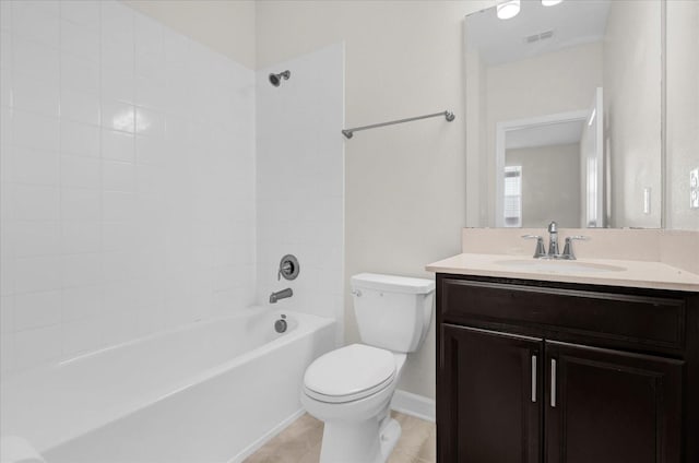 full bathroom with tile patterned flooring, vanity, toilet, and tiled shower / bath