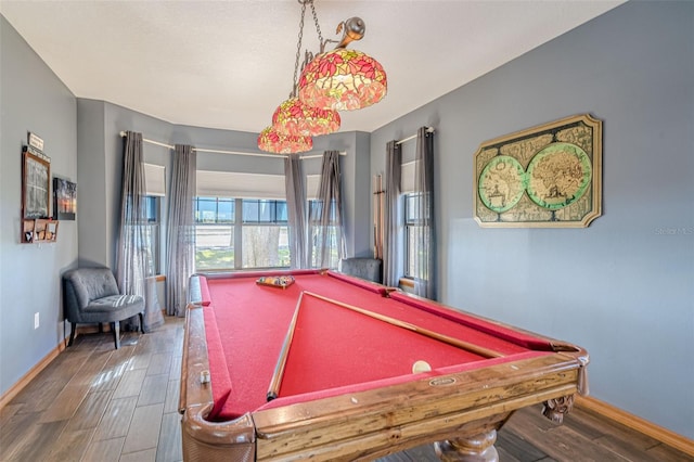 recreation room with billiards and dark hardwood / wood-style floors