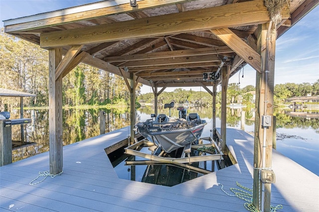 view of dock featuring a water view