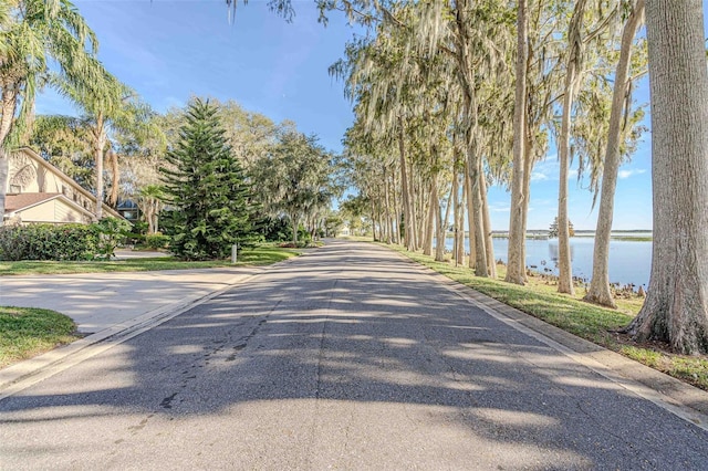 view of street featuring a water view