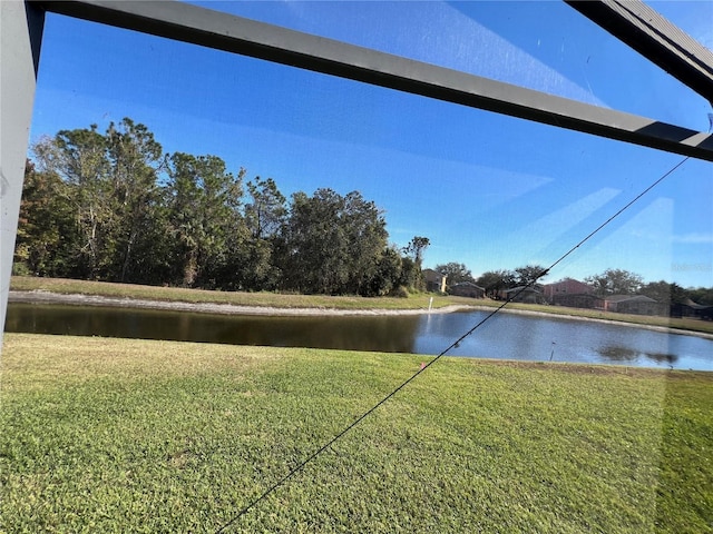 view of yard with a water view