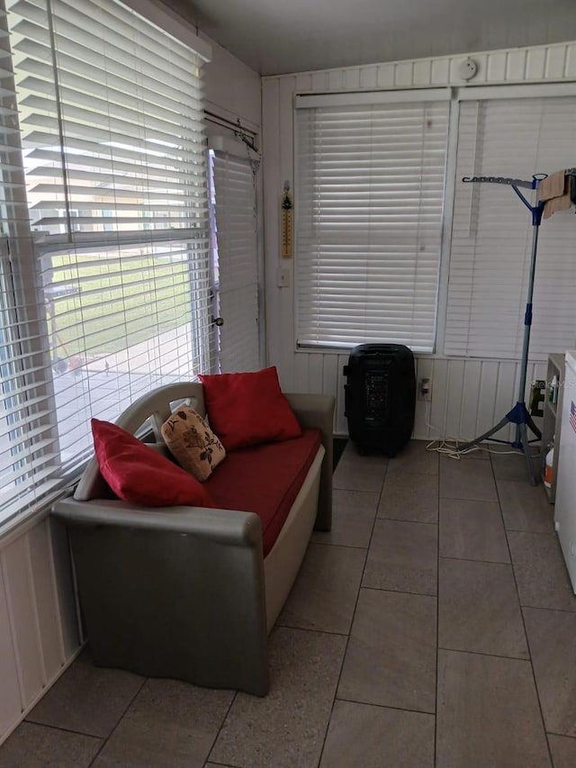 living room with light tile patterned floors