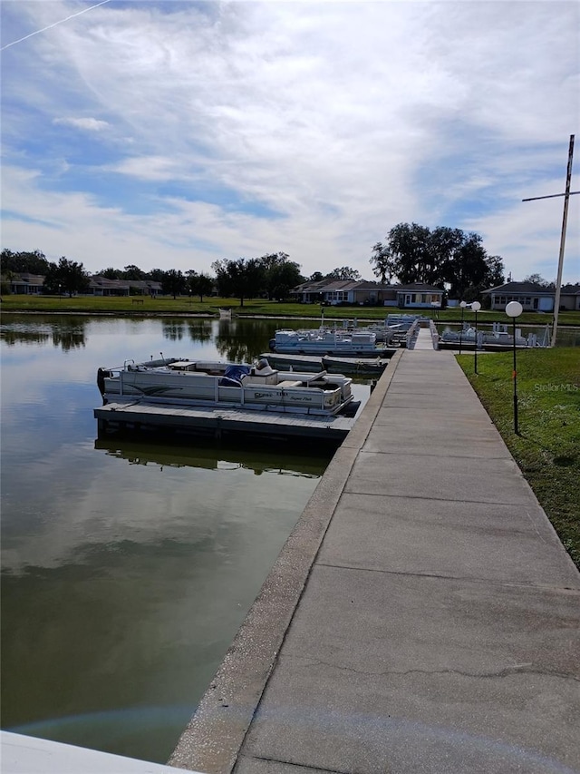 dock area with a water view