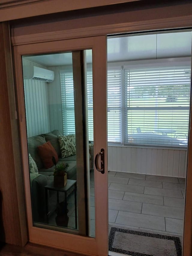 doorway with an AC wall unit