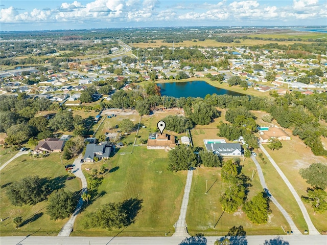 drone / aerial view featuring a water view