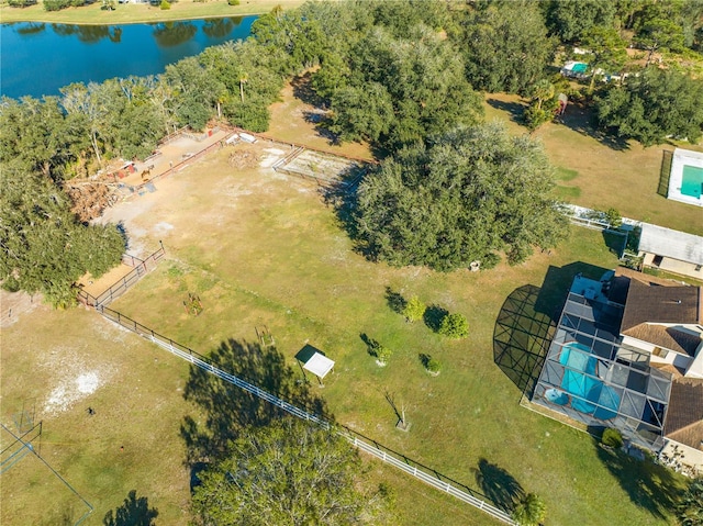 aerial view featuring a water view