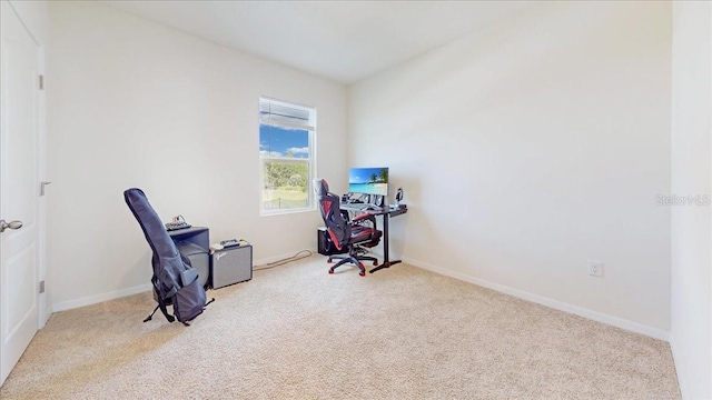 home office with light colored carpet