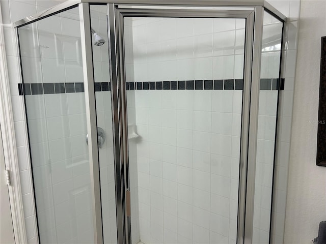 bathroom featuring a shower with shower door