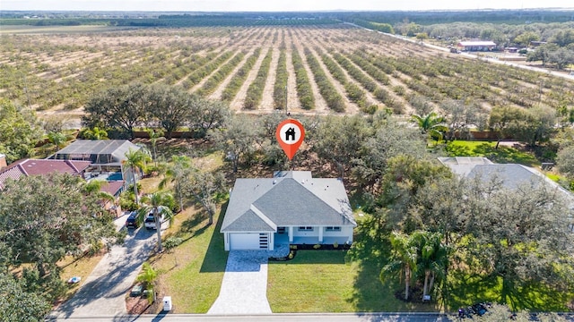 bird's eye view featuring a rural view