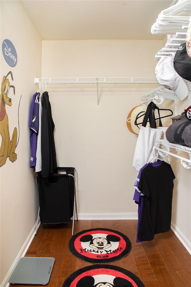 spacious closet with dark wood-type flooring