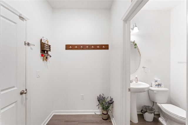 bathroom featuring toilet and wood-type flooring