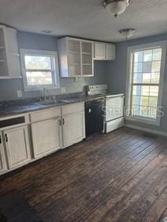 1700 Kentucky Ave, Saint Cloud, FL 34769 - kitchen with white cabinetry, white electric range, dark wood-type flooring, and sink