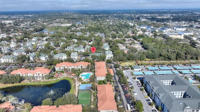 aerial view featuring a water view